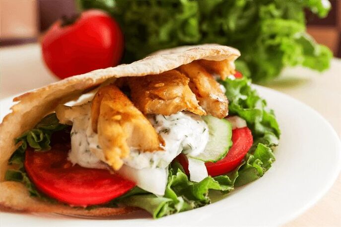 Pita with vegetables and chicken breast